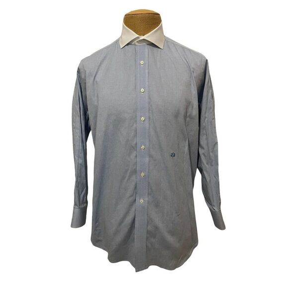INDIVIDUALIZED SHIRTS Dress Shirt Blue White Contrast Collar Oxford Size 16 - Picture 2 of 12